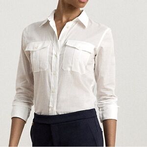 Lauren Ralph Lauren Long Sleeve Button Down Lightweight Cotton Chest Pockets